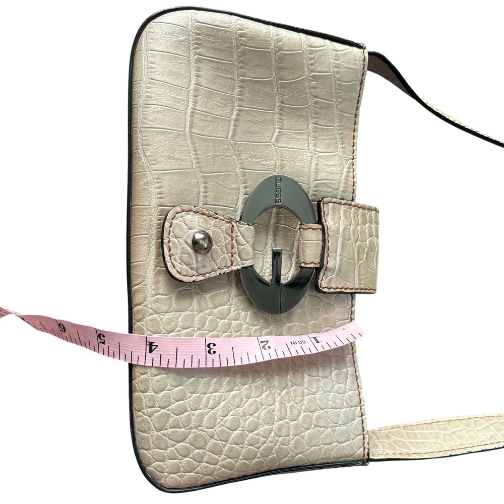 Guess Y2K Cream Croc Embossed Baguette Shoulder Bag Silver G Logo Purse McBling - Picture 9 of 11